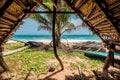 Palm cover protect roof barn on the tropical ocean beach Royalty Free Stock Photo