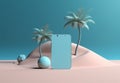 palm cyber holiday creative sand summer concept sea phone up mock. Generative AI.