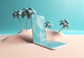 palm cyber up summer concept phone creative sand mock sea holiday. Generative AI.