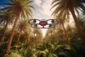 palm dates or date drone technology for fertilization on top of green tropical palm dates field , generative AI