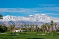 Palm Desert Desert Springs golf course mountains snow capped Palm trees Royalty Free Stock Photo