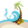 Palm, flowers, waves Royalty Free Stock Photo