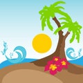 Palm, flowers, waves Royalty Free Stock Photo