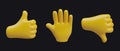 Palm gestures. Set of realistic illustrations on black background. Thumb up, open palm down Royalty Free Stock Photo