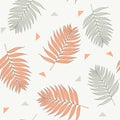 Palm green orange leaves on the white background. Seamless pattern with tropical plants. Royalty Free Stock Photo