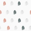 Palm green orange line leaves on the light background. Seamless pattern with tropical plants. Royalty Free Stock Photo