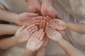 Palm hands. Woman, man and kids hand closeup together Royalty Free Stock Photo