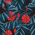 Watercolor style Exotic blue tropical leaves pattern. Royalty Free Stock Photo