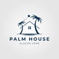 palm house line art logo tropical beach home vector illustration design Royalty Free Stock Photo