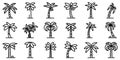 Palm icons set, outline style