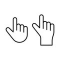 Palm with index finger. Two different hand. Set of touch or click linear icon. Black simple illustration of cursor, pointer,
