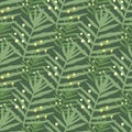 Palm leaf seamless pattern. Exotic leaves endless backfrop. Jungle foliage wallpaper. Tropical fern leaves