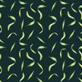 Palm leaves of acai tree watercolor seamless pattern isolated on dark. Green brunch of tropical palm, exotic leaf hand