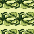 Palm leaves seamless pattern with hand drawn monstera silhouettes. Light yellow background. Doodle style Royalty Free Stock Photo