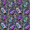 Palm leaves summer funky seamless pattern. Royalty Free Stock Photo