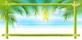 Palm leaves on tropical beach with bamboo frame for text. Vacation and travel. Tropical nature background. Vetor Royalty Free Stock Photo