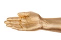 Palm of man's golden hand