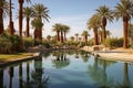 Palm Oasis with Reflecting Pool Royalty Free Stock Photo