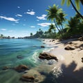 Palm paradise Sandy beach meets lush palms, the epitome of coastal beauty