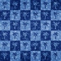 Palm seamless pattern. Repeating palm trees pattern. Shibori coconut tree. Blue color background. Repeated tropical texture for de Royalty Free Stock Photo