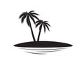 Palm. Silhouettes of two palm trees on an islet. Vector illustration isolated on white background