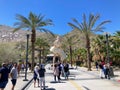 A view outside the entrance to the Palm Springs Art Museum, with a crowd of people