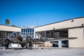 Palm Springs, California, USA - 2.2022 - Open hanger with airplanes at the Air Museum. Royalty Free Stock Photo