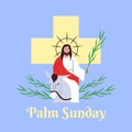 palm sunday background on blue background with jesus on donkey illustration