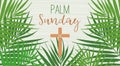 Palm Sunday banner with palm leaves and christian cross. Easter and the Resurrection of Christ Royalty Free Stock Photo