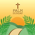 Palm sunday cross hills sun branch card decoration Royalty Free Stock Photo