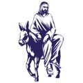 Palm Sunday, Jesus Christ rides on a donkey into Jerusalem , symbol of Christianity vector illustration sketch