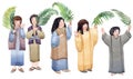 Palm Sunday seamless banner, hand drawn children with palm branches in their hands, rejoicing, glorifying God. For the publication Royalty Free Stock Photo