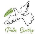 Palm Sunday. The week before Easter. banner or card. White dove with palm leaf Royalty Free Stock Photo