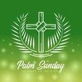 Palm sunday - white line plam cross sign and plam leaf around on green background with light vector design