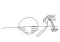 Palm and sunset on the beach. One line drawing vector illustration Royalty Free Stock Photo