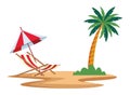 Palm tree with beach chair icon cartoon Royalty Free Stock Photo