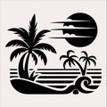 palm tree beach silhouette vector on a white background Royalty Free Stock Photo