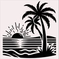 palm tree beach silhouette vector on a white background Royalty Free Stock Photo