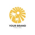 palm tree beach and sun logo illustration template Royalty Free Stock Photo