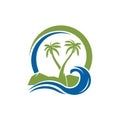 Palm Tree Beach Wave Island Holiday Logo Template Royalty Free Stock Photo