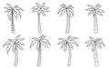 Palm tree black silhouette isolated tropical set