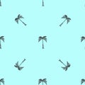 Palm tree blue seamless pattern. Simple vector illustration of palm tree for any web design or textile. Royalty Free Stock Photo