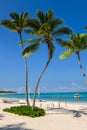 Palm tree and boat at a stunning white sand tropical beach Royalty Free Stock Photo