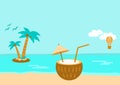 Palm tree, coconut cocktail, summer background, vector illustration Royalty Free Stock Photo