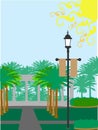 Palm Tree courtyard lamp post sunny