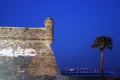 Palm Tree and Deep Blue Night Sky Above Castillo de San Marcos Oldest Fort Beside Bay Royalty Free Stock Photo