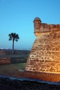 Palm Tree and Deep Blue Twilight Night Sky Above Castillo de San Marcos Oldest Fort Royalty Free Stock Photo