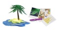 Palm Tree on the Deserted Island and Postcards from Holiday