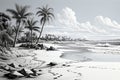 Palm Tree Drawing in Sand Morning Royalty Free Stock Photo