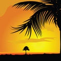 Palm and tree in dsert illustration Royalty Free Stock Photo